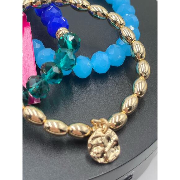 Lilly Pulitzer Mermaid Grotto Bracelet Set of Three stretch bracelets Blue New - Picture 5 of 11